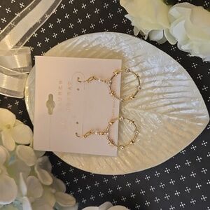 LC Lauren Conrad gold tone circle hoops XOXO with cz and pearls NWT